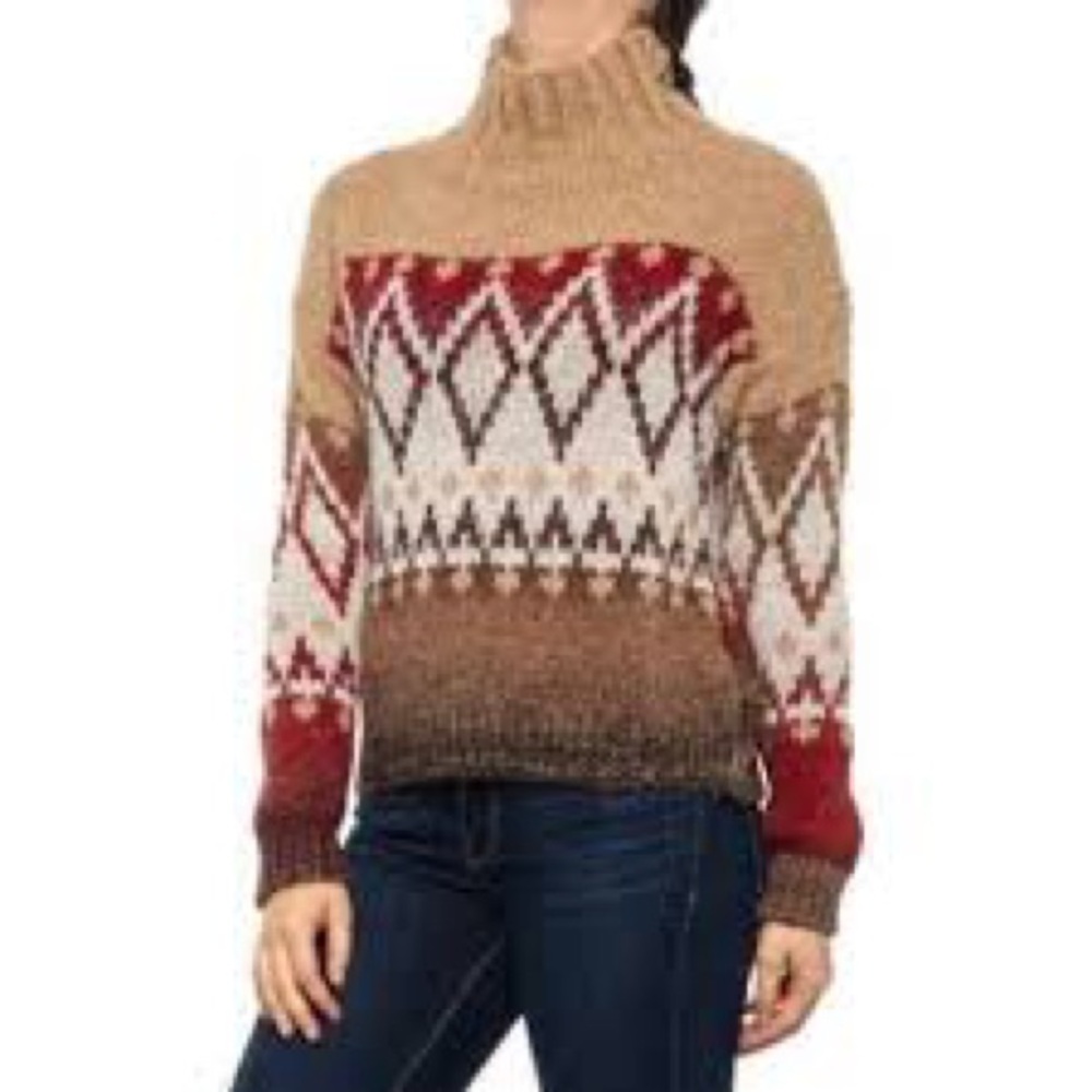 Aztec wool alpaca blend chunky mockneck sweater size Small